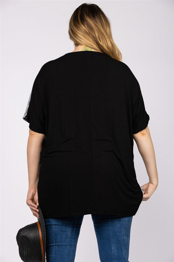 Noir Black Moss Green Animal Print Contrast Knit PLUS SIZE - CT43706B PL