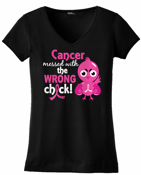 "Messed with the Wrong Chick" Ladies V-Neck T-Shirt - Black w/ Pink