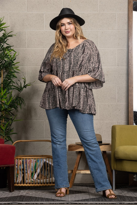 Olive Multicolor Leaf Print Baby Doll PLUS SIZE - CTY4589F-CSX