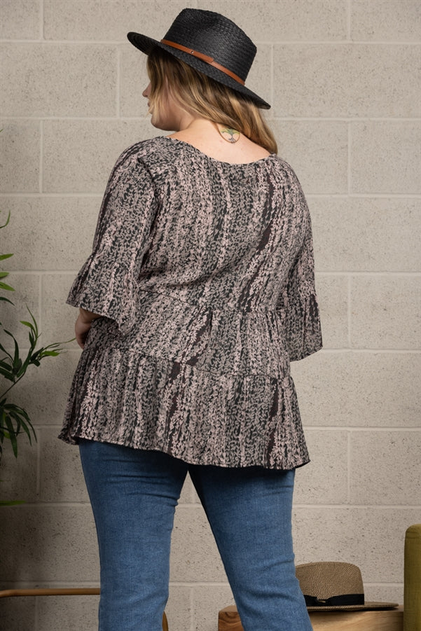 Olive Multicolor Leaf Print Baby Doll PLUS SIZE - CTY4589F-CSX