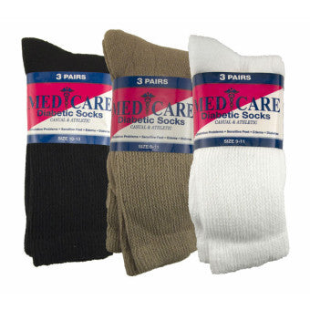 Socks Diabetes Crew Sock Kahaki 10-13  3pr/pkg