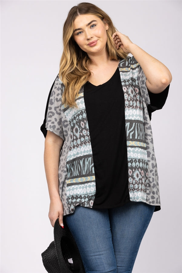 Noir Black Moss Green Animal Print Contrast Knit PLUS SIZE - CT43706B PL