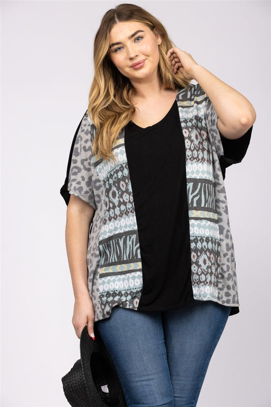 Noir Black Moss Green Animal Print Contrast Knit PLUS SIZE - CT43706B PL