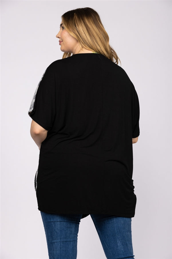 Noir Black Moss Green Animal Print Contrast Knit PLUS SIZE - CT43706B PL